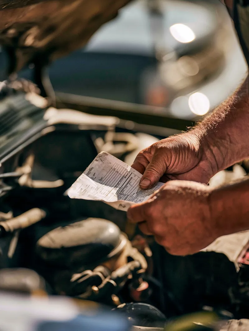 Itemized engine repair invoice showing parts and labor cost lines